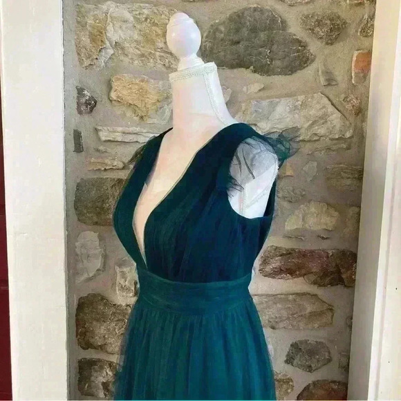 Revelry Cora Tulle v Neck Maxi Dress Classic Emerald 336 Womens 8 - Picture 8 of 16